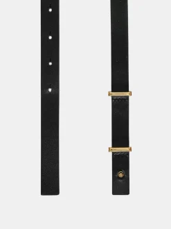 Women Source Unknown Clothing-Calfskin Leather Skinny Belt, Black