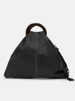 Women Source Unknown Clothing-Calfskin Triangle Tote, Black