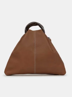 Women Source Unknown Clothing-Calfskin Triangle Tote, Brunette