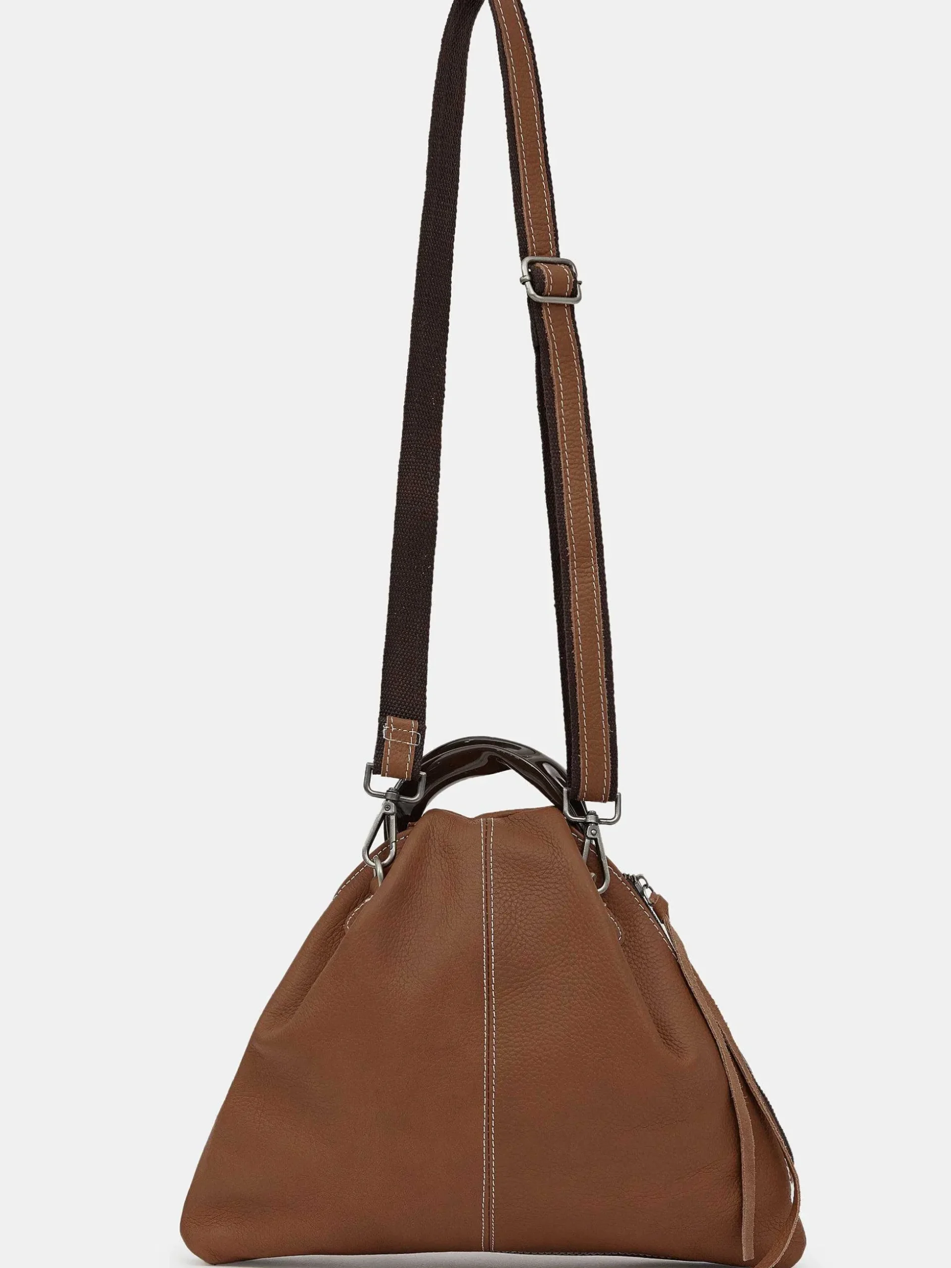 Women Source Unknown Clothing-Calfskin Triangle Tote, Brunette
