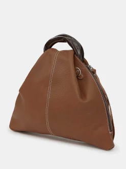 Women Source Unknown Clothing-Calfskin Triangle Tote, Brunette