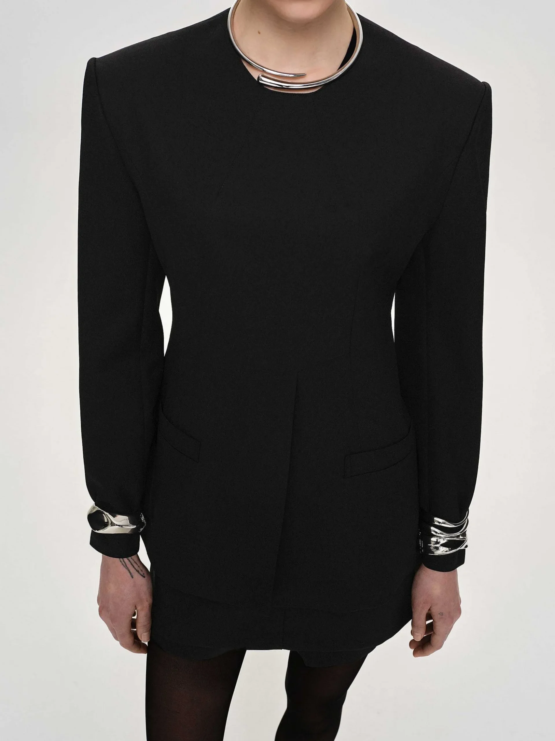Women Source Unknown Accessories-Cinched Waist Split Jacket, Black