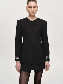 Women Source Unknown Accessories-Cinched Waist Split Jacket, Black