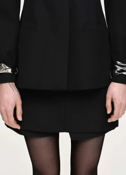 Women Source Unknown Accessories-Cinched Waist Split Jacket, Black