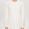 Women Source Unknown Accessories-Cinched Waist Split Jacket, Ivory