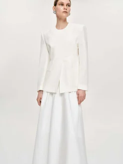 Women Source Unknown Accessories-Cinched Waist Split Jacket, Ivory