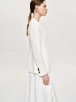 Women Source Unknown Accessories-Cinched Waist Split Jacket, Ivory