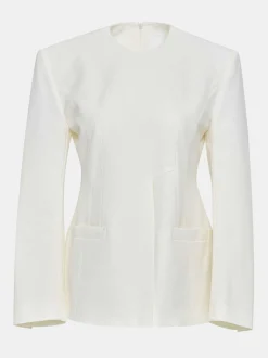 Women Source Unknown Accessories-Cinched Waist Split Jacket, Ivory