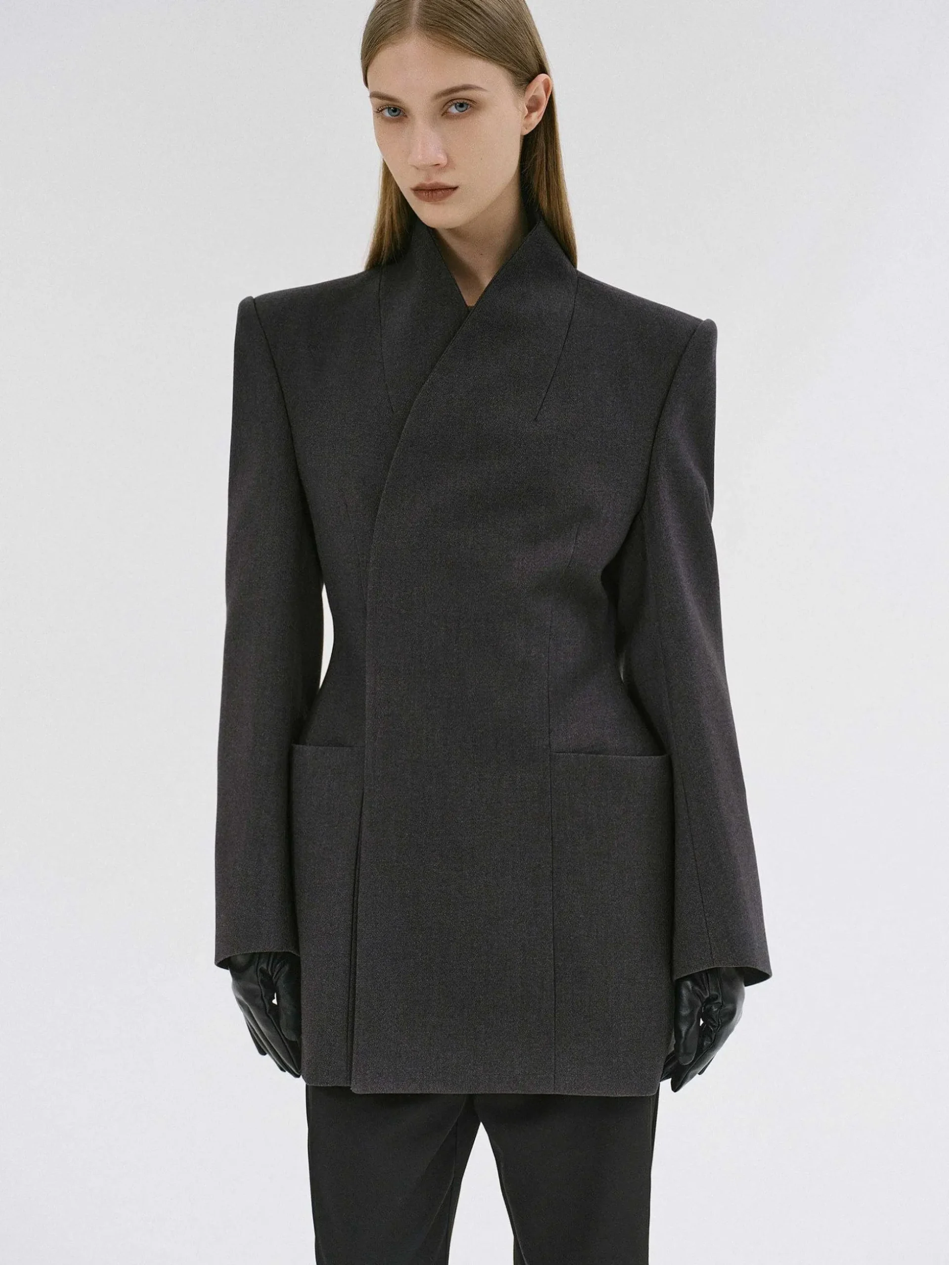 Women Source Unknown Outerwear-Corrin Wrap Blazer, Charcoal