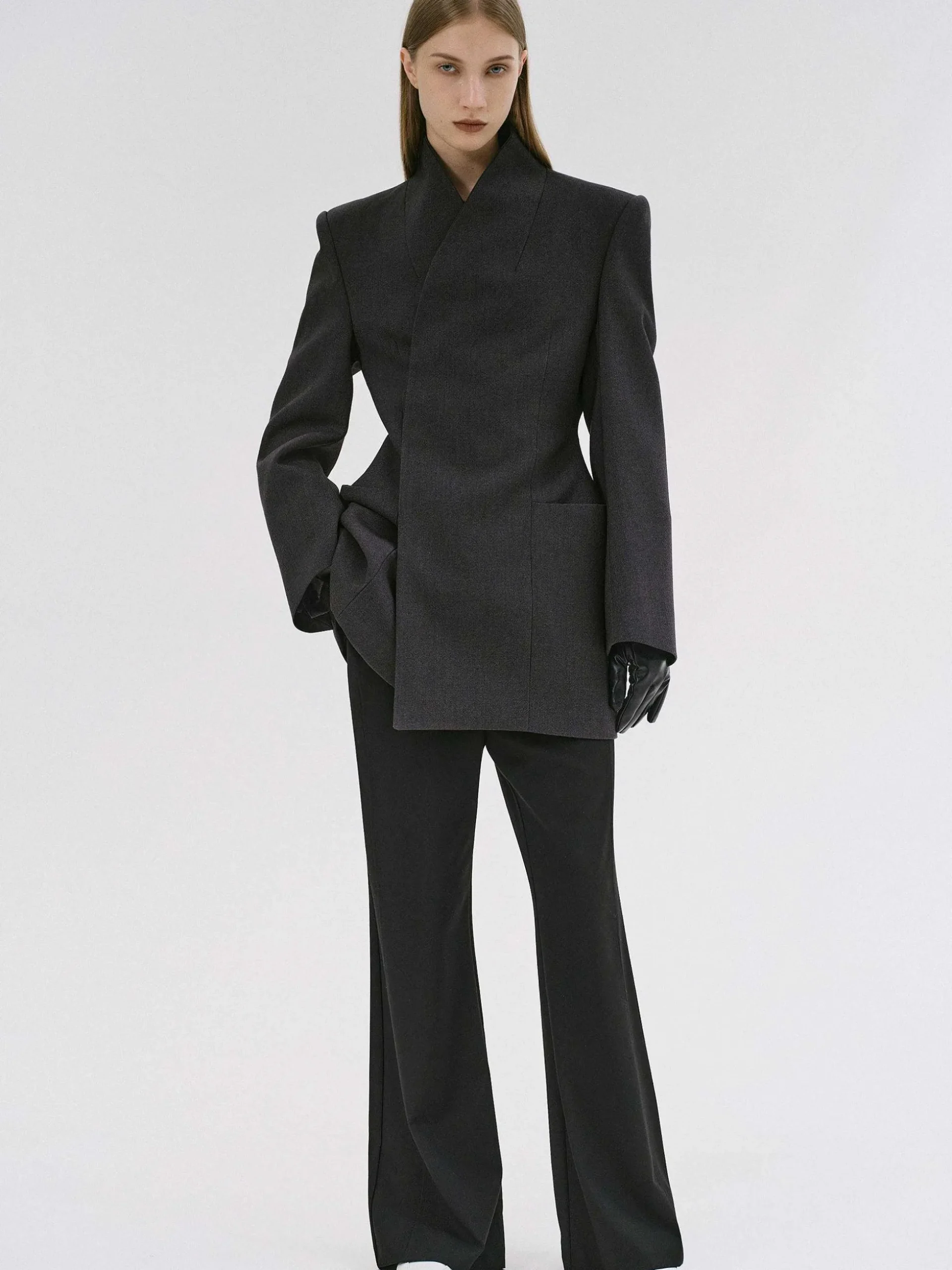 Women Source Unknown Clothing-Corrin Wrap Blazer, Charcoal