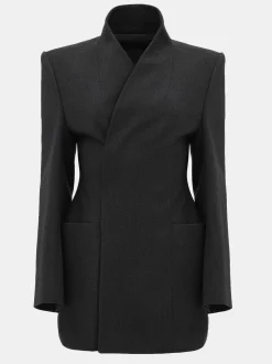 Women Source Unknown Clothing-Corrin Wrap Blazer, Charcoal