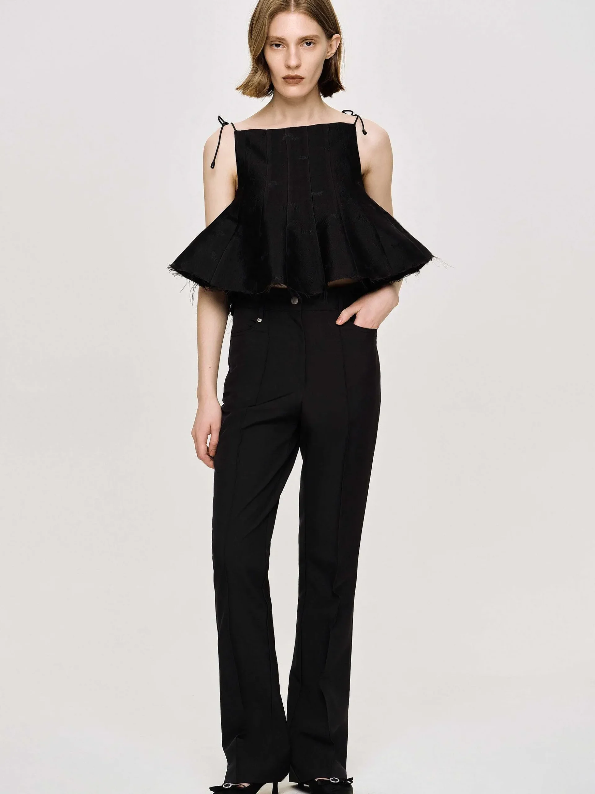 Women Source Unknown Bottoms-Creased Slim Trousers, Black