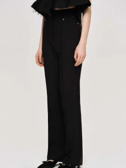 Women Source Unknown Clothing-Creased Slim Trousers, Black