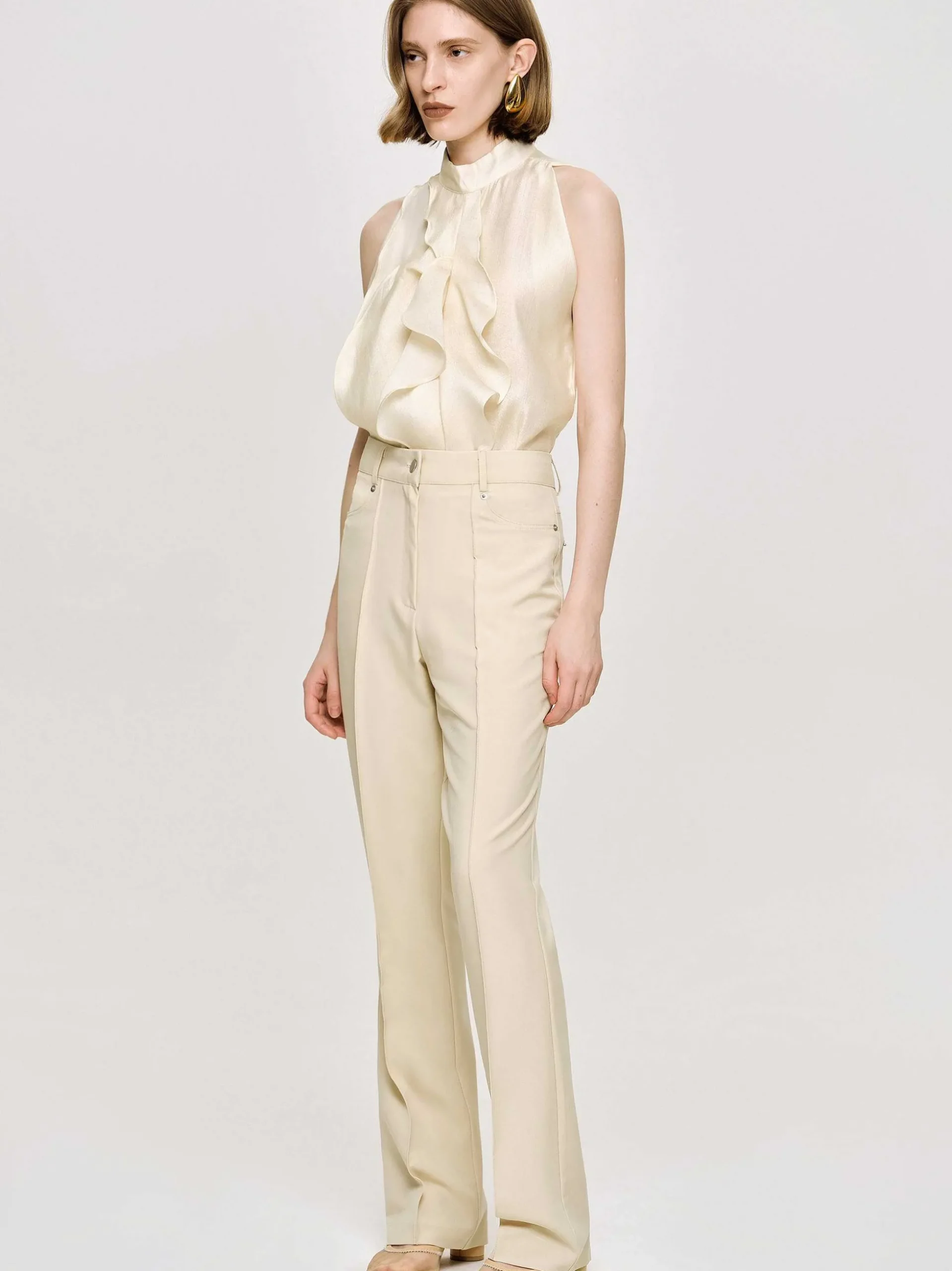 Women Source Unknown Bottoms-Creased Slim Trousers, Butter