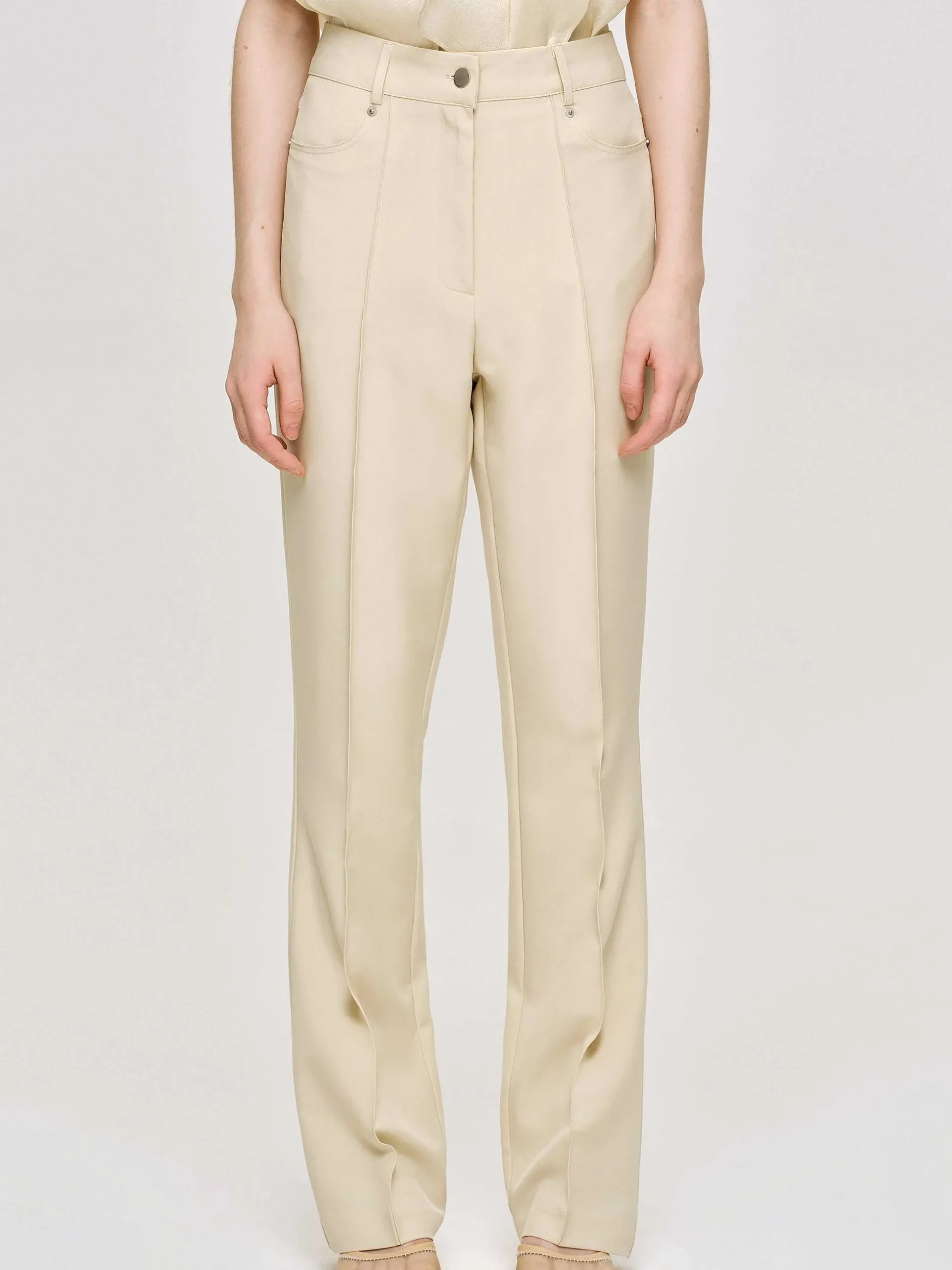 Women Source Unknown Clothing-Creased Slim Trousers, Butter