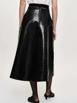 Women Source Unknown Bottoms-Croc-Embossed Midi Skirt, Black