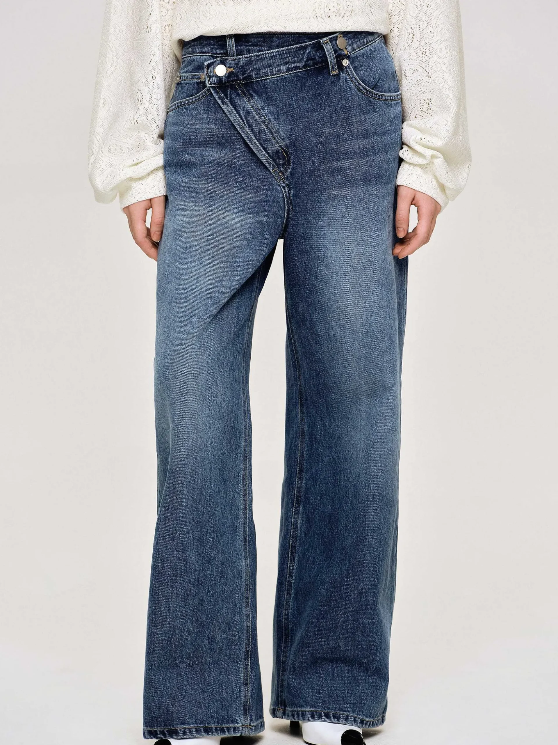 Women Source Unknown Clothing-Crossover Jeans, Dark Stone Wash