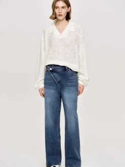 Women Source Unknown Clothing-Crossover Jeans, Dark Stone Wash