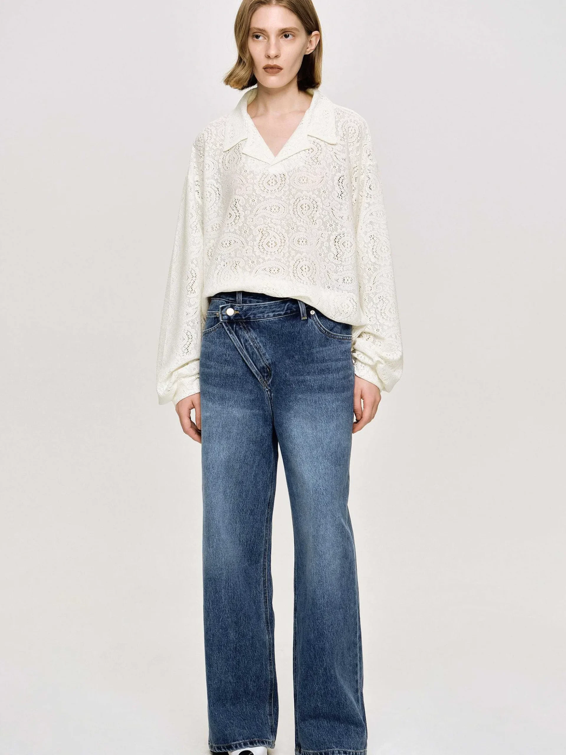 Women Source Unknown Clothing-Crossover Jeans, Dark Stone Wash