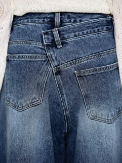 Women Source Unknown Clothing-Crossover Jeans, Dark Stone Wash