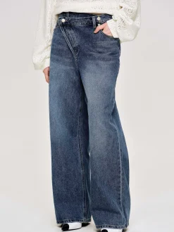Women Source Unknown Denim-Crossover Jeans, Dark Stone Wash