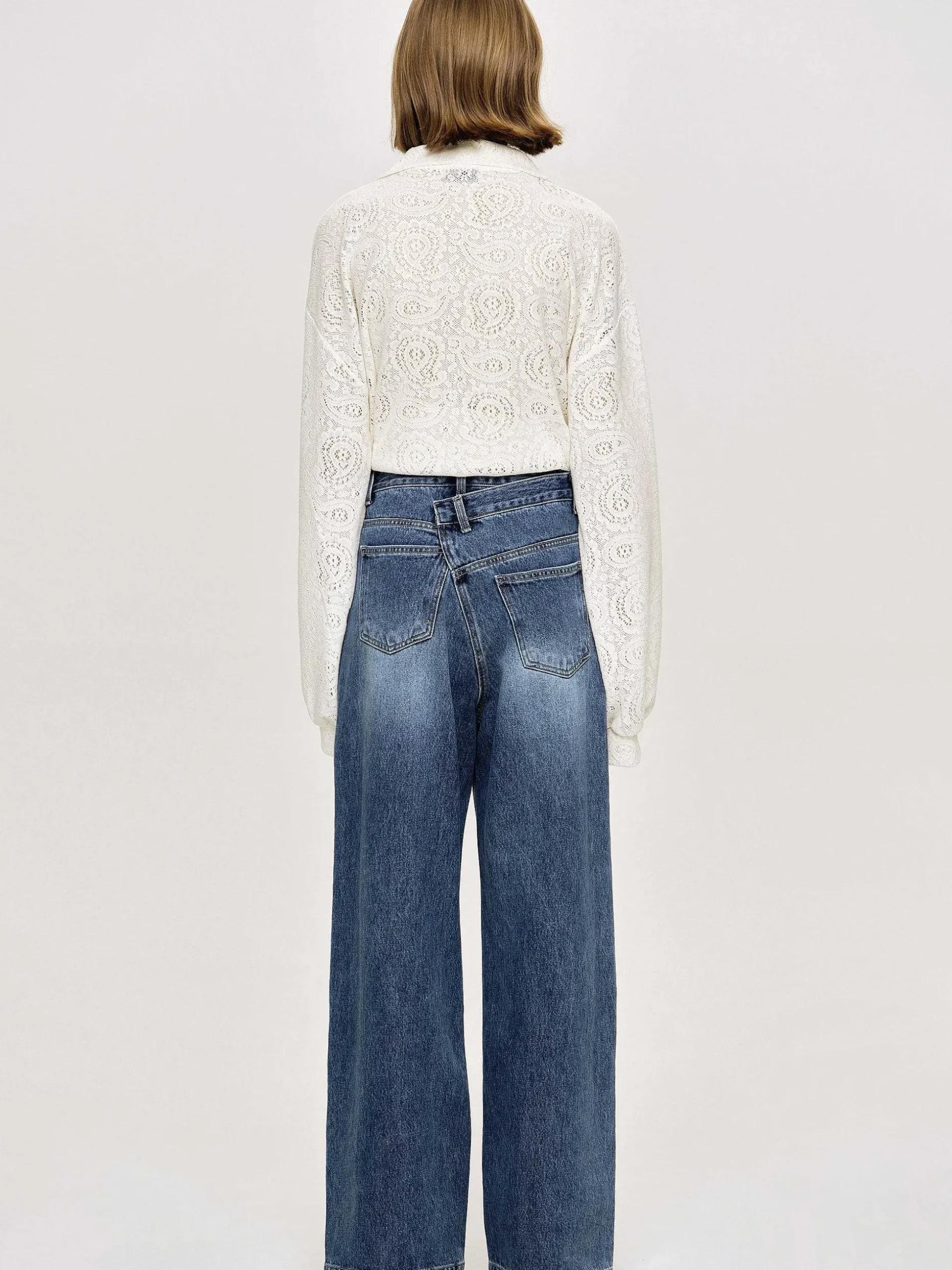 Women Source Unknown Denim-Crossover Jeans, Dark Stone Wash