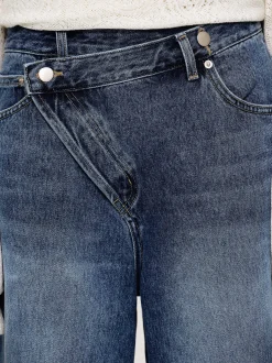 Women Source Unknown Denim-Crossover Jeans, Dark Stone Wash