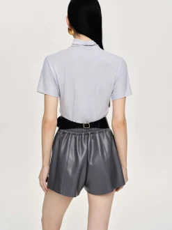 Women Source Unknown Tops-Daye Cross Neck T-Shirt, Mist Grey