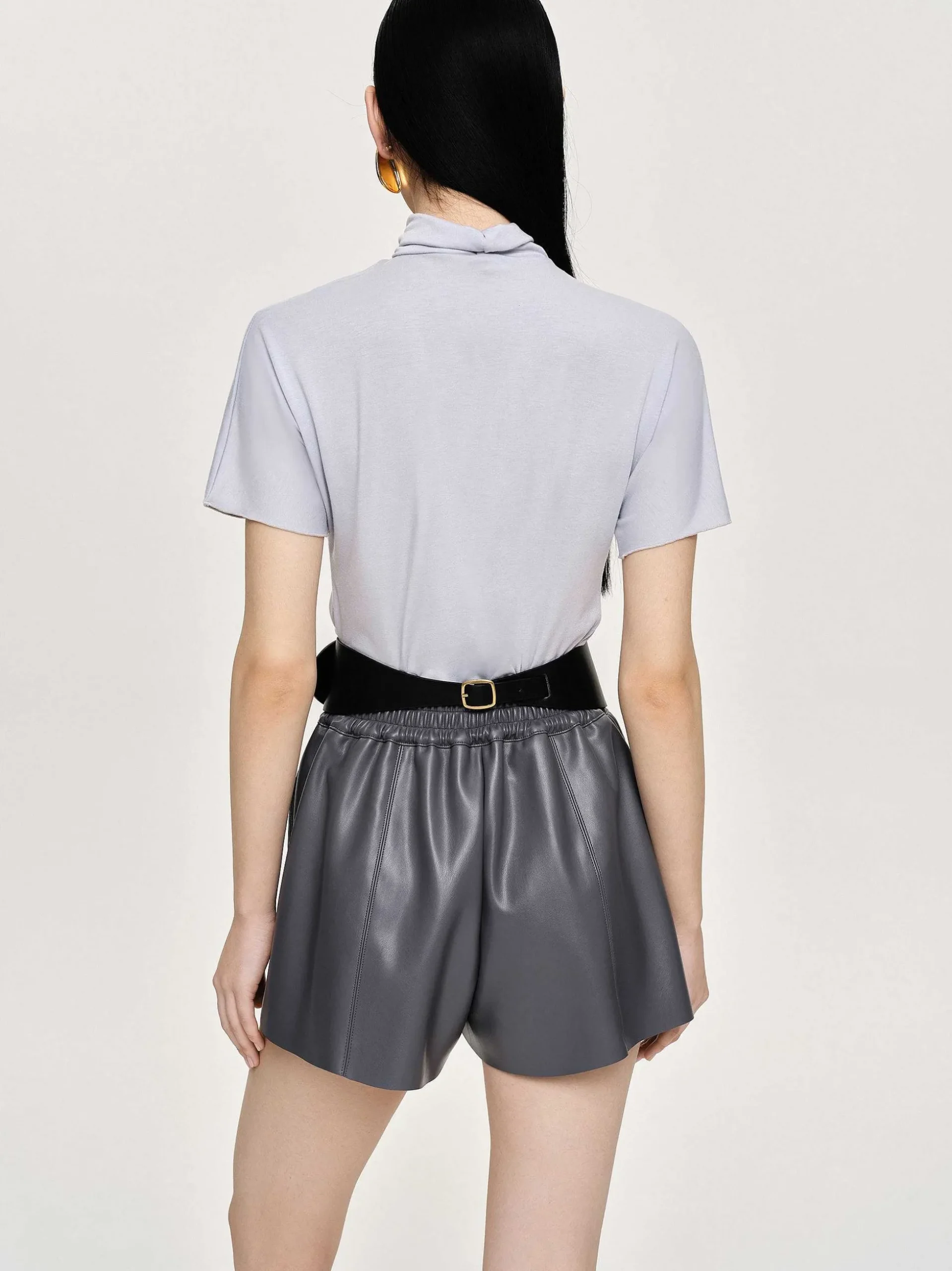 Women Source Unknown Tops-Daye Cross Neck T-Shirt, Mist Grey