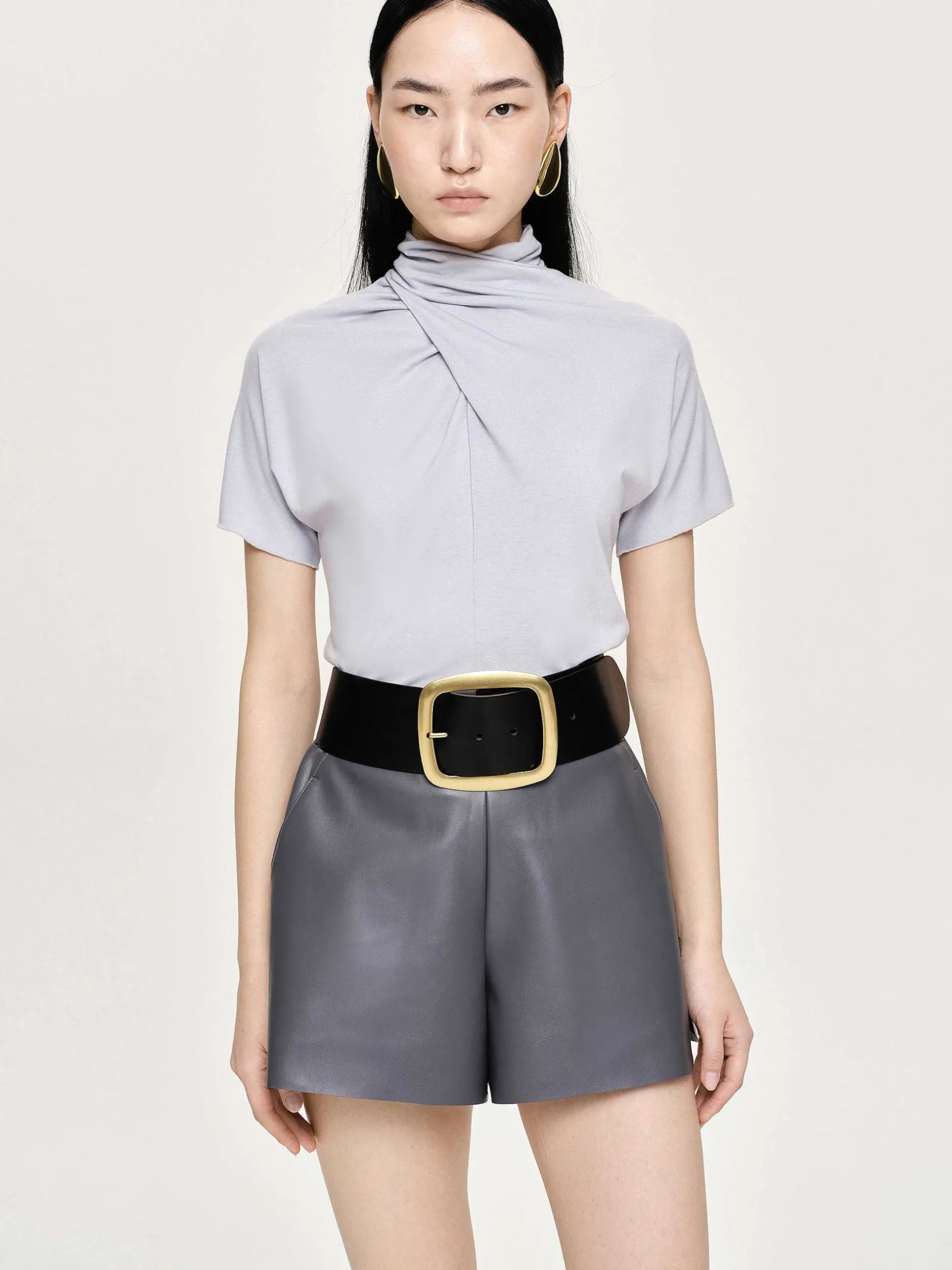 Women Source Unknown Tops-Daye Cross Neck T-Shirt, Mist Grey