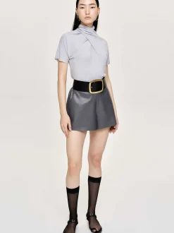 Women Source Unknown Clothing-Daye Cross Neck T-Shirt, Mist Grey