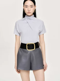 Women Source Unknown Clothing-Daye Cross Neck T-Shirt, Mist Grey