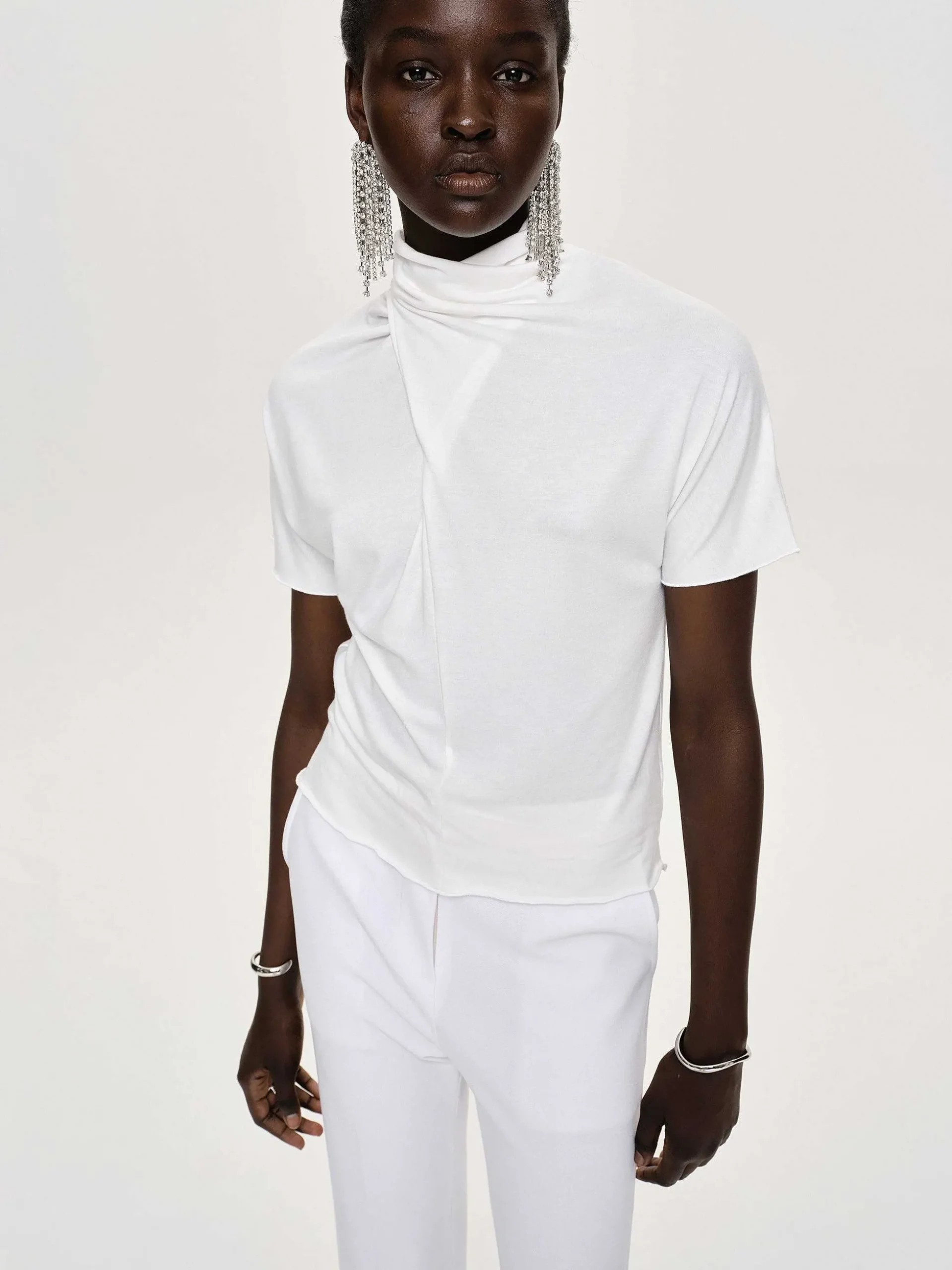 Women Source Unknown Clothing-Daye Cross Neck T-Shirt, White