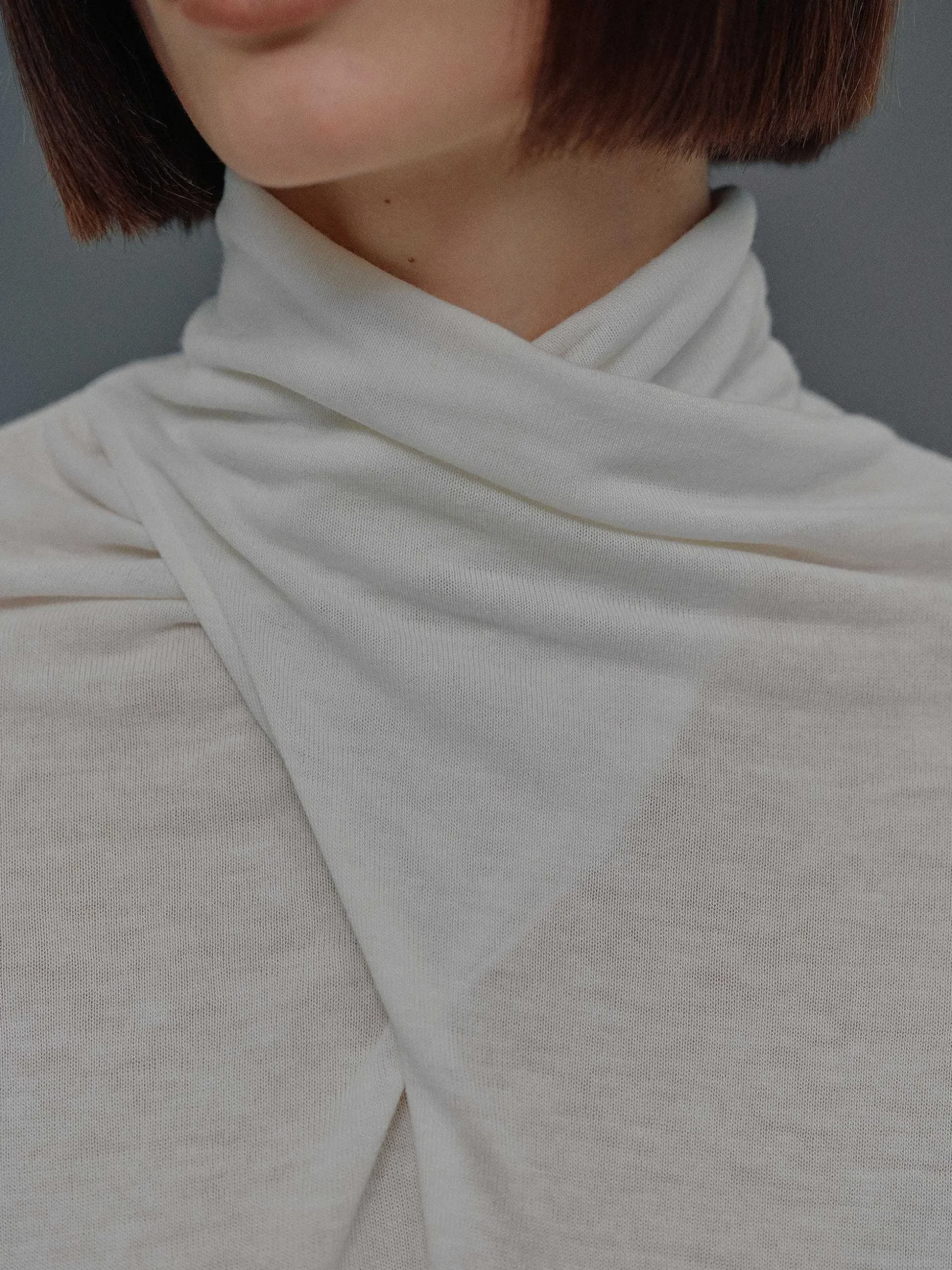 Women Source Unknown Clothing-Daye Cross Neck Wool T-Shirt, White