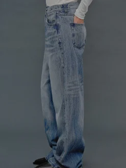 Women Source Unknown Denim-Deconstructed Crossover Jeans, Medium Blue