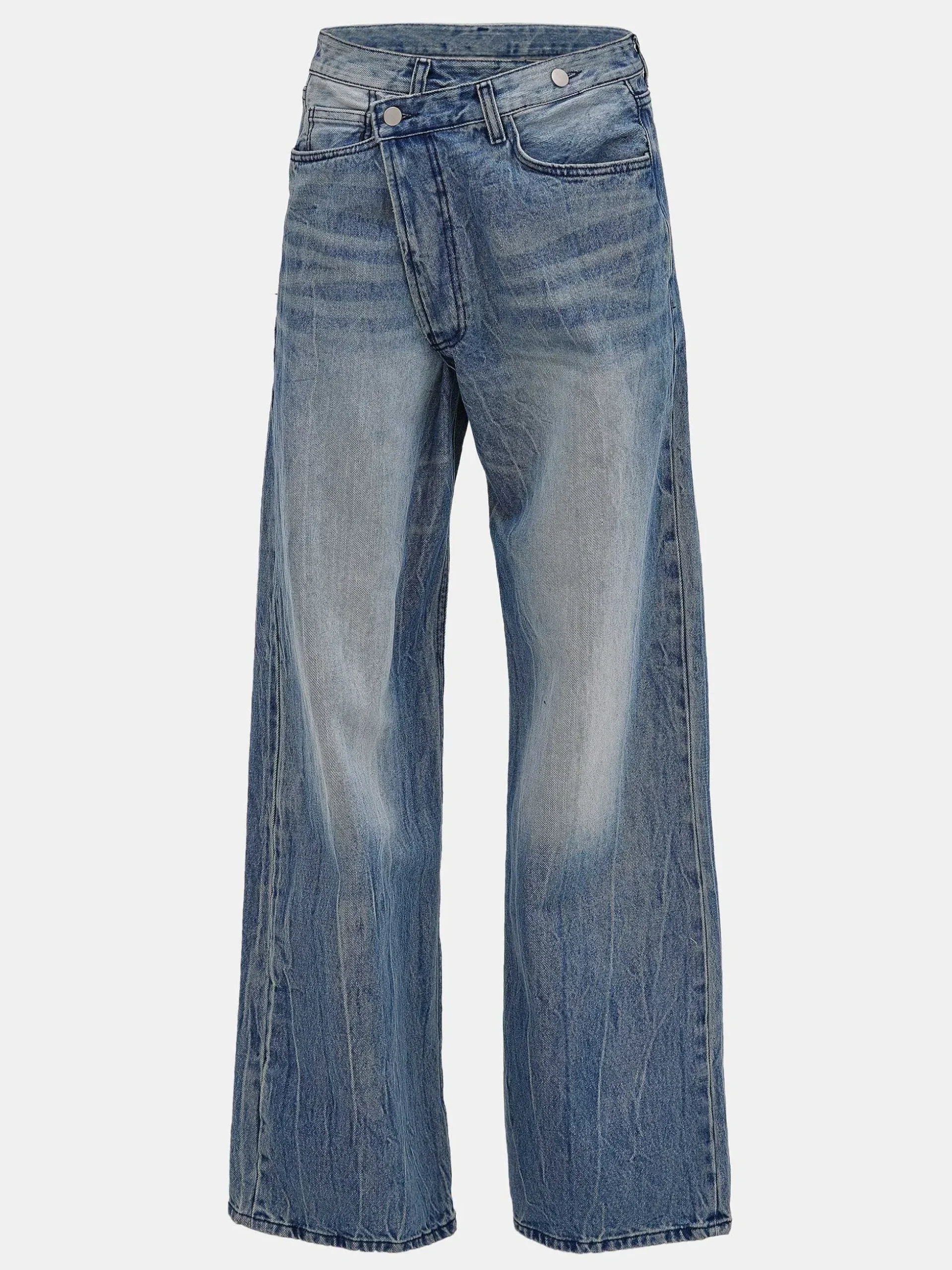 Women Source Unknown Denim-Deconstructed Crossover Jeans, Medium Blue