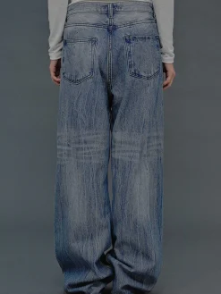 Women Source Unknown Denim-Deconstructed Crossover Jeans, Medium Blue