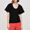 Women Source Unknown Accessories-Deep U T-Shirt, Black