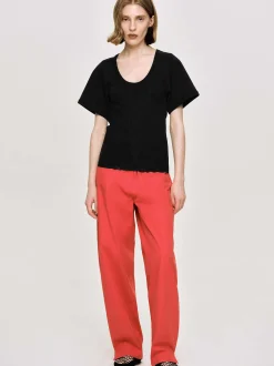 Women Source Unknown Accessories-Deep U T-Shirt, Black