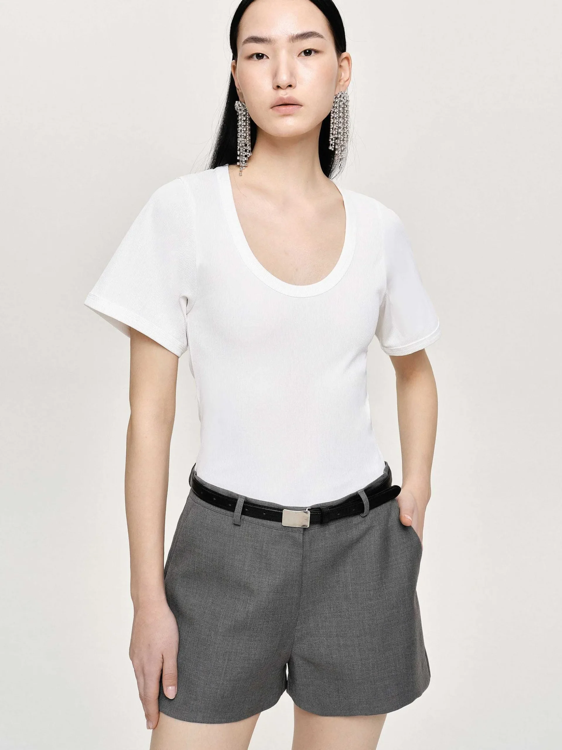 Women Source Unknown Accessories-Deep U T-Shirt, White