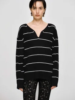 Women Source Unknown Knitwear-Deep V-Neck Sweater, Black