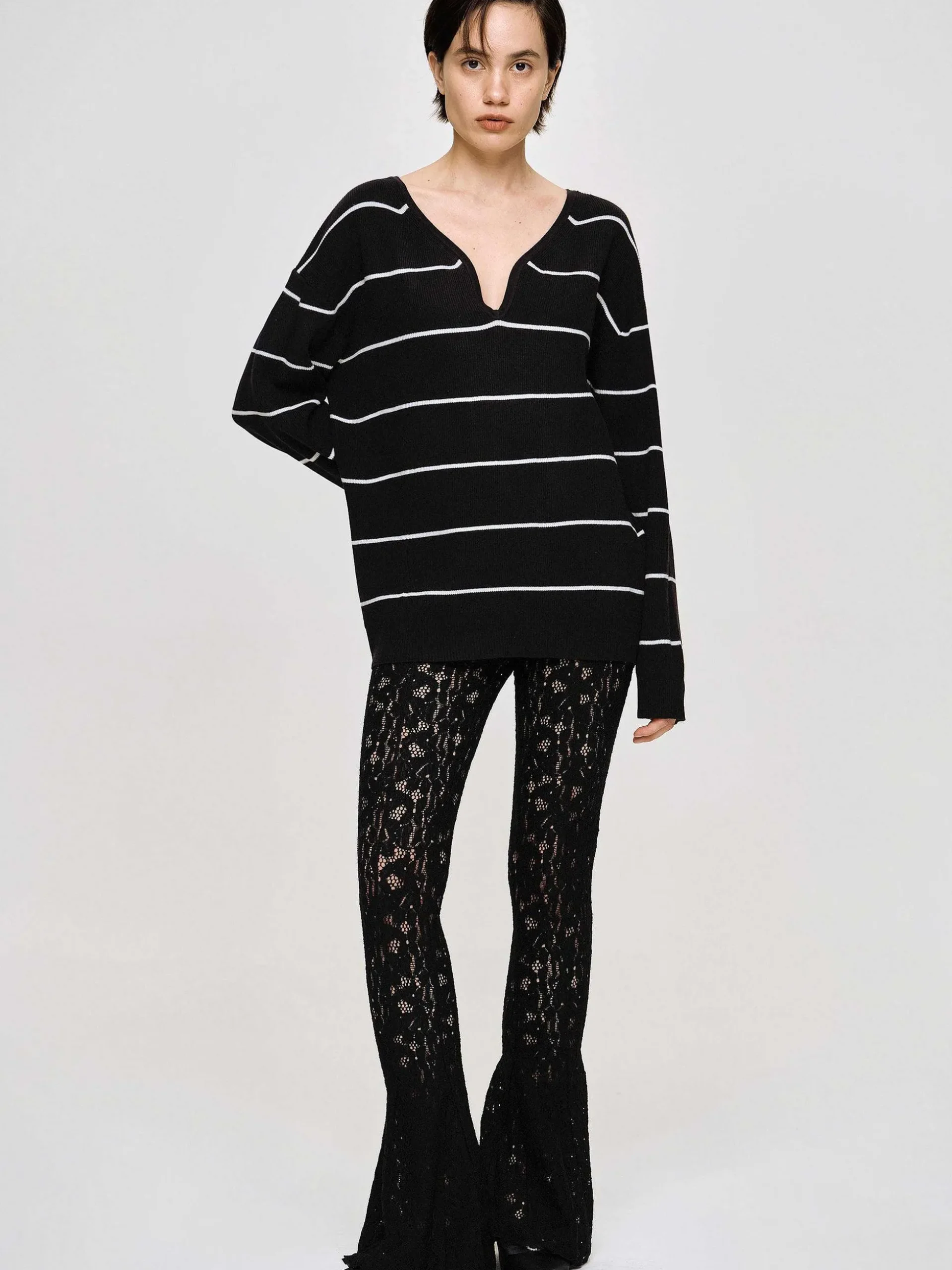 Women Source Unknown Knitwear-Deep V-Neck Sweater, Black