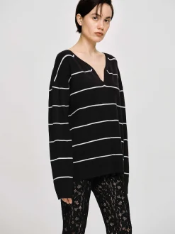 Women Source Unknown Knitwear-Deep V-Neck Sweater, Black