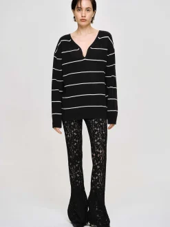 Women Source Unknown Clothing-Deep V-Neck Sweater, Black