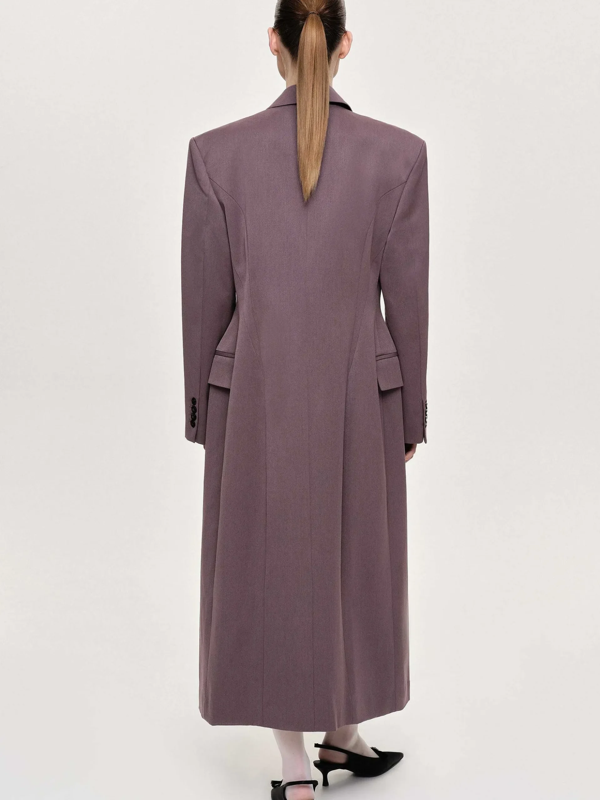 Women Source Unknown Clothing-Delphina Long Hourglass Coat, Mauve Grey