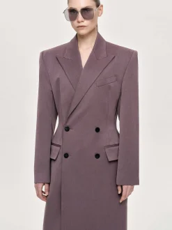 Women Source Unknown Clothing-Delphina Long Hourglass Coat, Mauve Grey