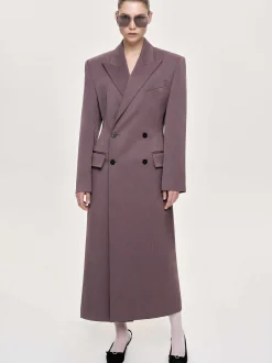 Women Source Unknown Clothing-Delphina Long Hourglass Coat, Mauve Grey