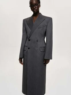 Women Source Unknown Outerwear-Delphina Long Hourglass Coat, Charcoal
