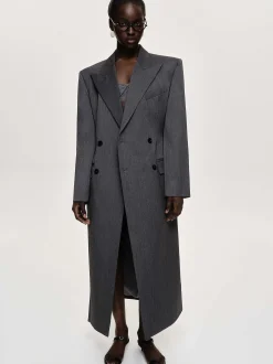 Women Source Unknown Outerwear-Delphina Long Hourglass Coat, Charcoal