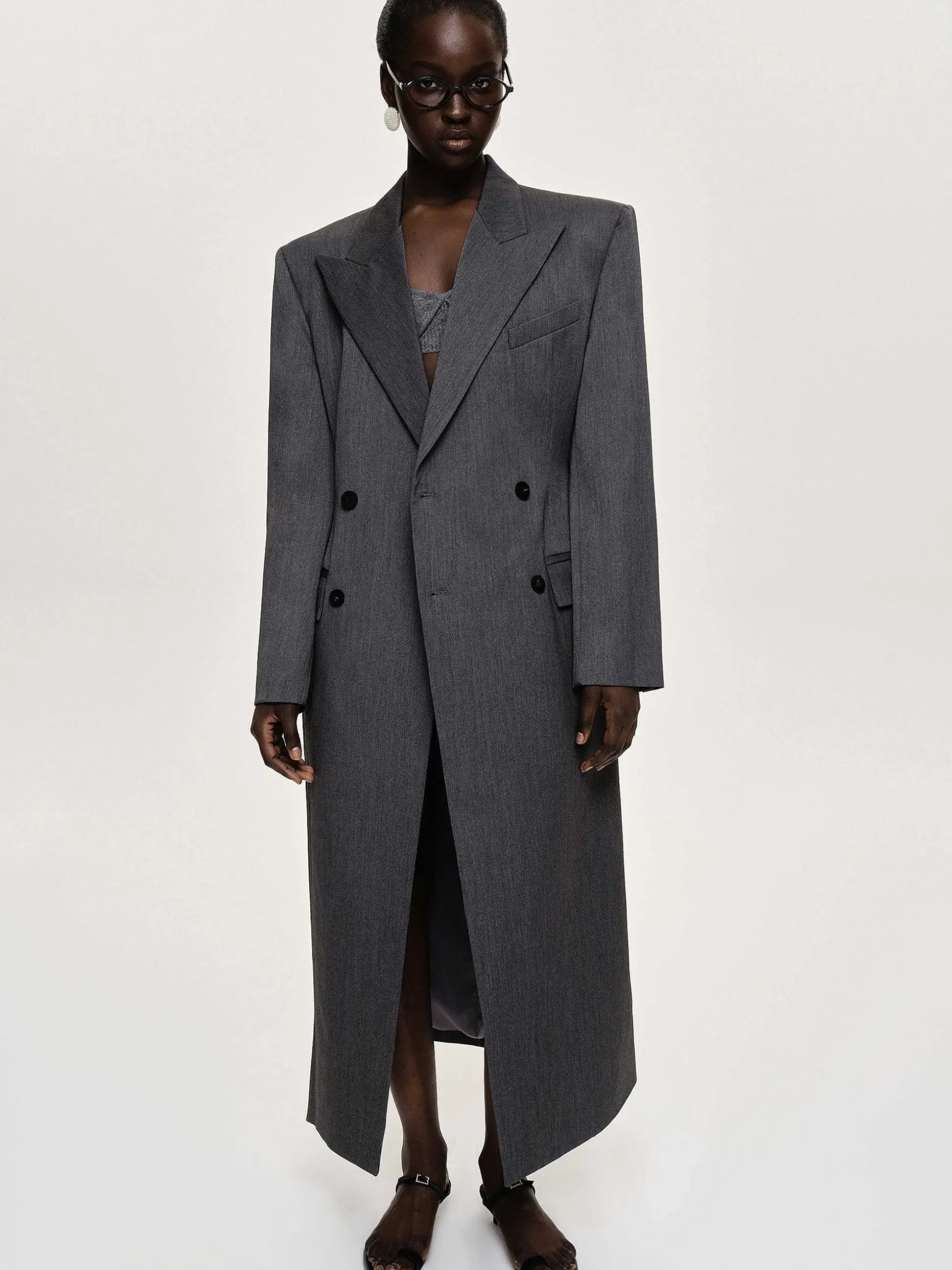 Women Source Unknown Outerwear-Delphina Long Hourglass Coat, Charcoal